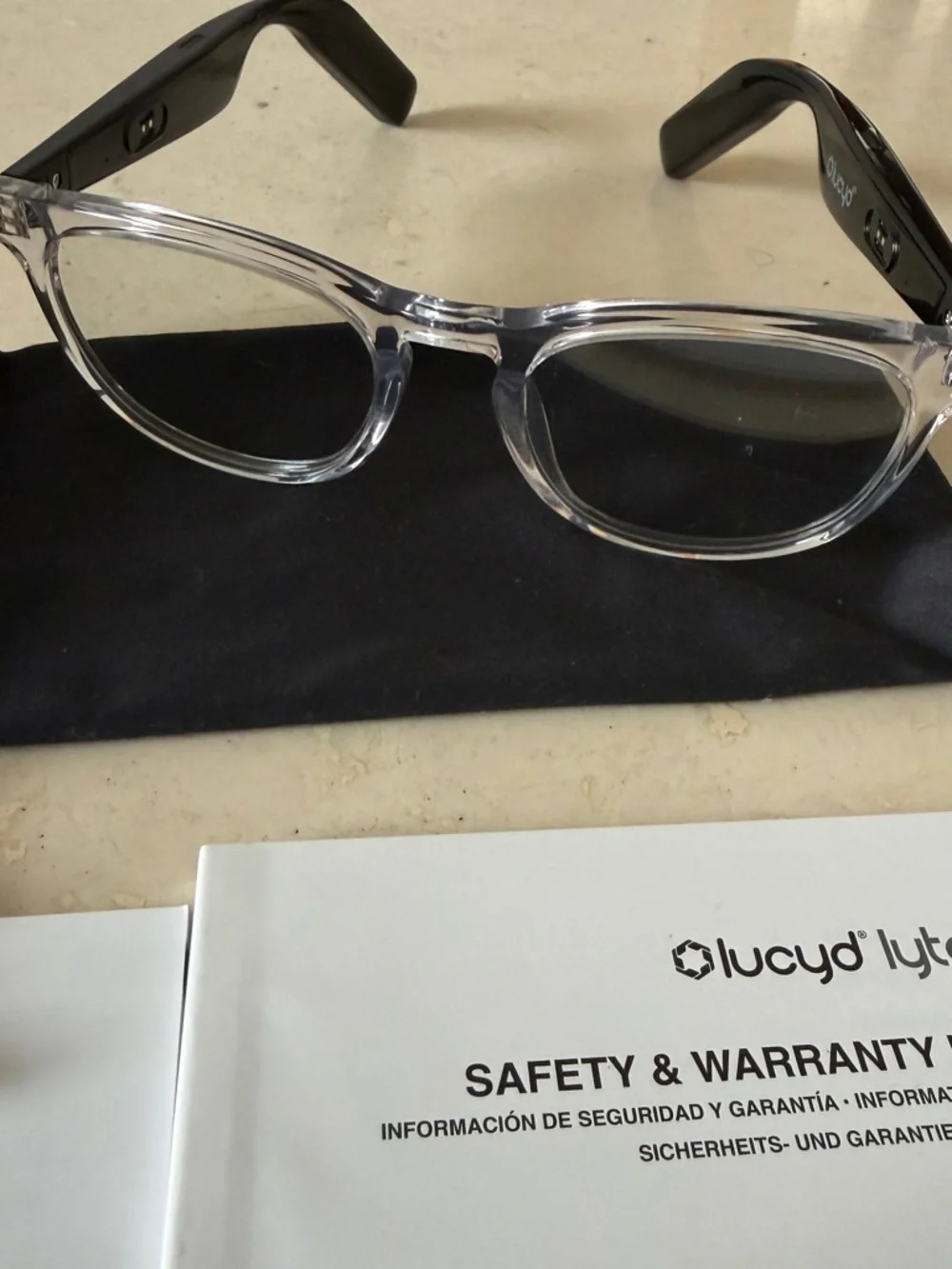 Lucyd Lyte Clear Frame Sunglasses with black arms